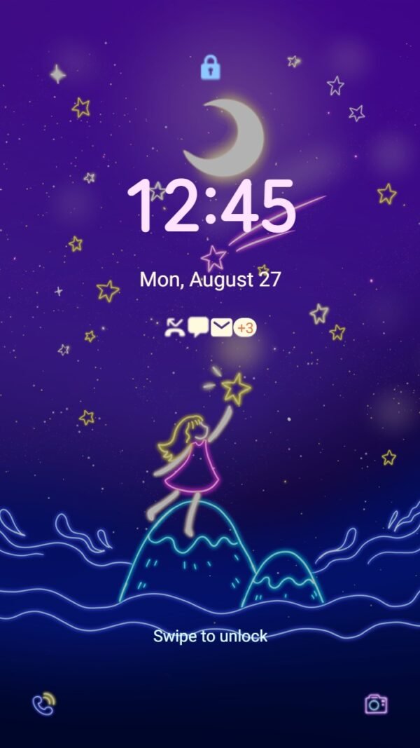 Samsung Themes: ❤️Mun❤️ Neon Glow Girl Animated ~❤️ Premium Animated Theme about A lovely girl is reaching for the starry sky - Image 2