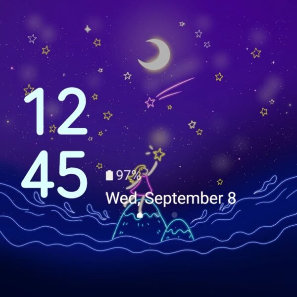 Samsung Themes: ❤️Mun❤️ Neon Glow Girl Animated ~❤️ Premium Animated Theme about A lovely girl is reaching for the starry sky - Image 8