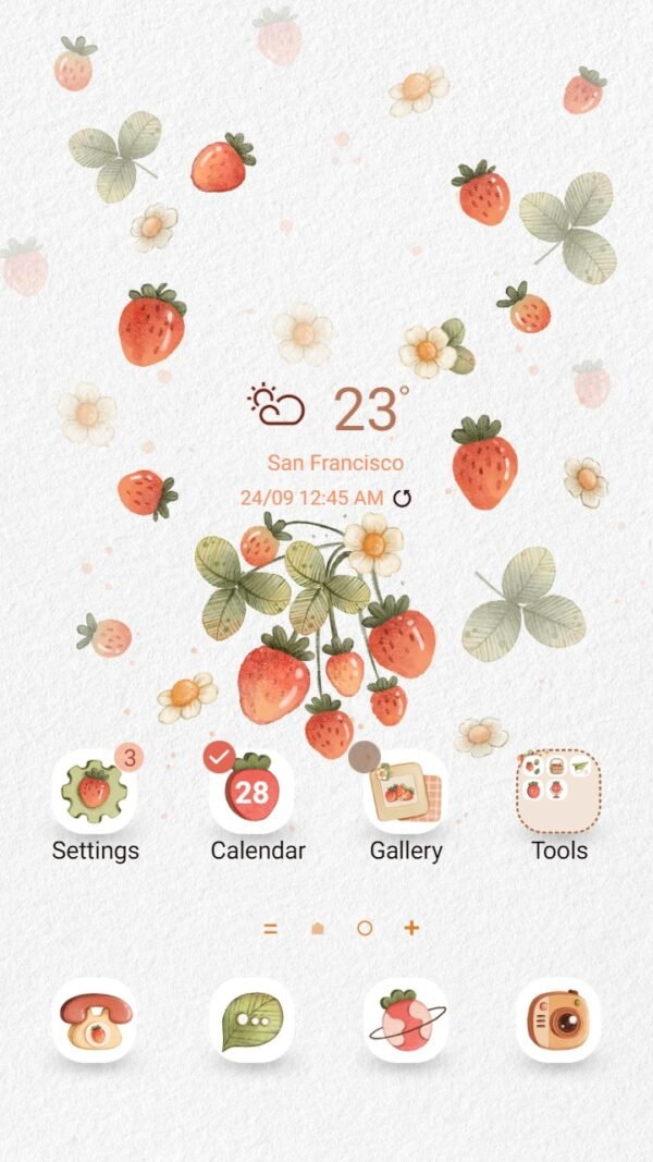 Samsung Themes: ❤️Mun❤️ Happy Strawberries ~❤️ Premium Theme about delicious, juicy strawberries