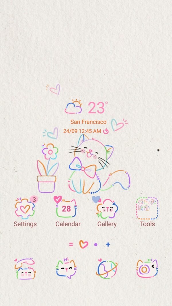 Samsung Themes: ❤️Mun❤️ Crayons Cat ~❤️ Premium Theme cat drawn with colored pencils