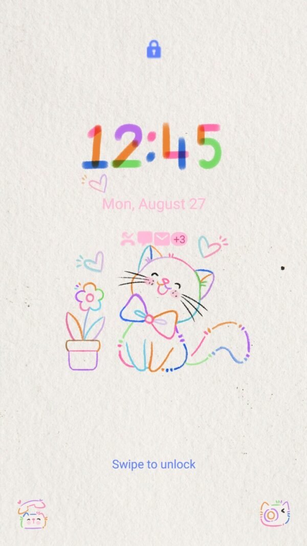 Samsung Themes: ❤️Mun❤️ Crayons Cat ~❤️ Premium Theme cat drawn with colored pencils - Image 2