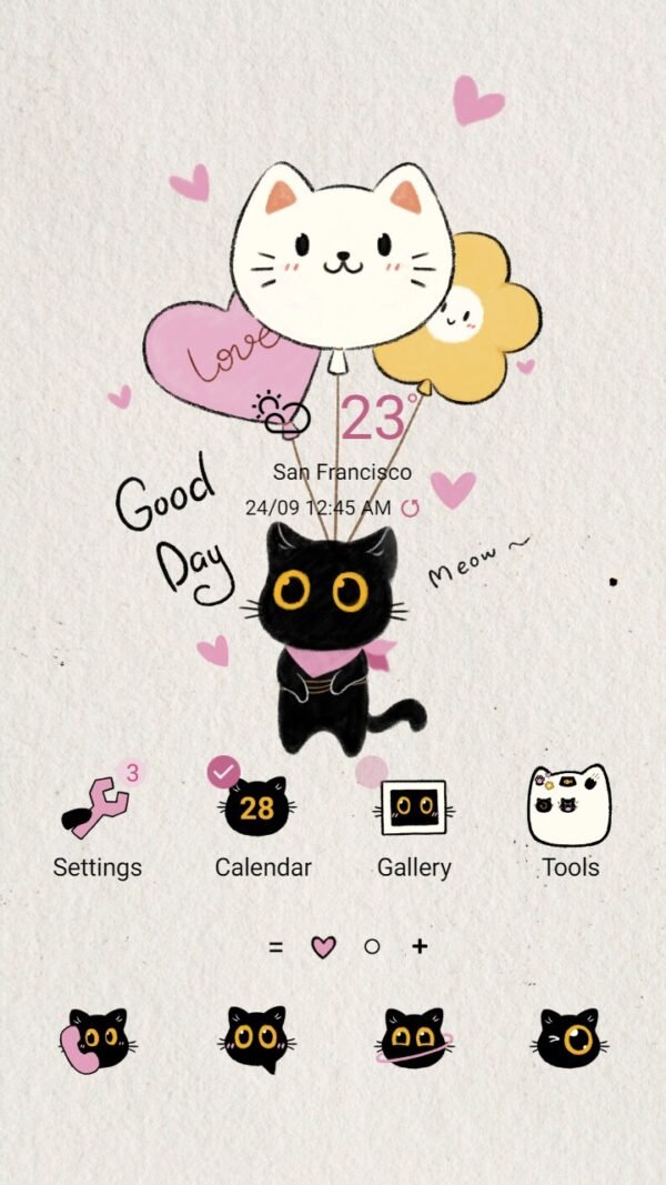 Samsung Themes: ❤️Mun❤️ Black Cat Balloons ~❤️ Premium Theme about black cat flying with balloons