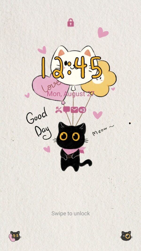 Samsung Themes: ❤️Mun❤️ Black Cat Balloons ~❤️ Premium Theme about black cat flying with balloons - Image 2