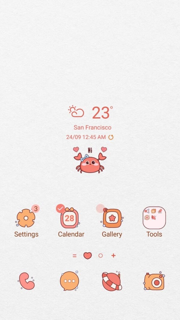 Samsung Themes: ❤️Mun❤️ Cute Crab Animated ~❤️ Premium Animated Theme the little cute crab crawled sideways