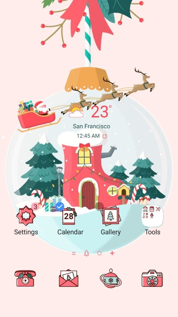 Samsung Themes: ❤️Mun❤️ Christmas Ball transparent ~❤️ Premium Theme the sock-shaped house inside the Christmas ball