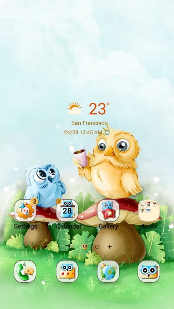 Samsung Themes: ❤️Mun❤️ Colorful Owls ~❤️ Premium Theme the excitement of the bird world