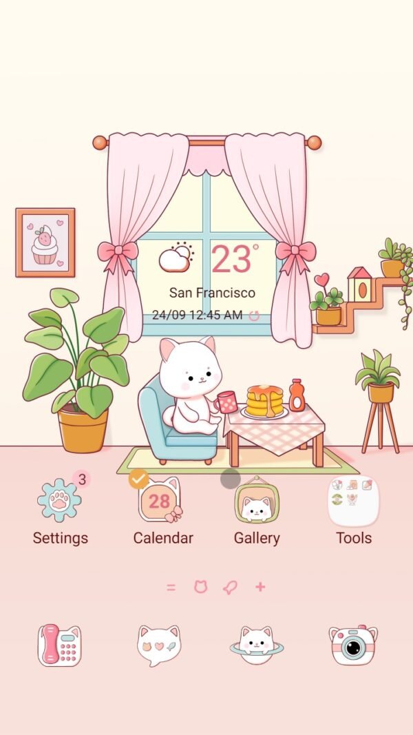 Samsung Themes: ❤️Mun❤️ Lovely Kitten house ~❤️ Premium Theme cute neat pink cat house