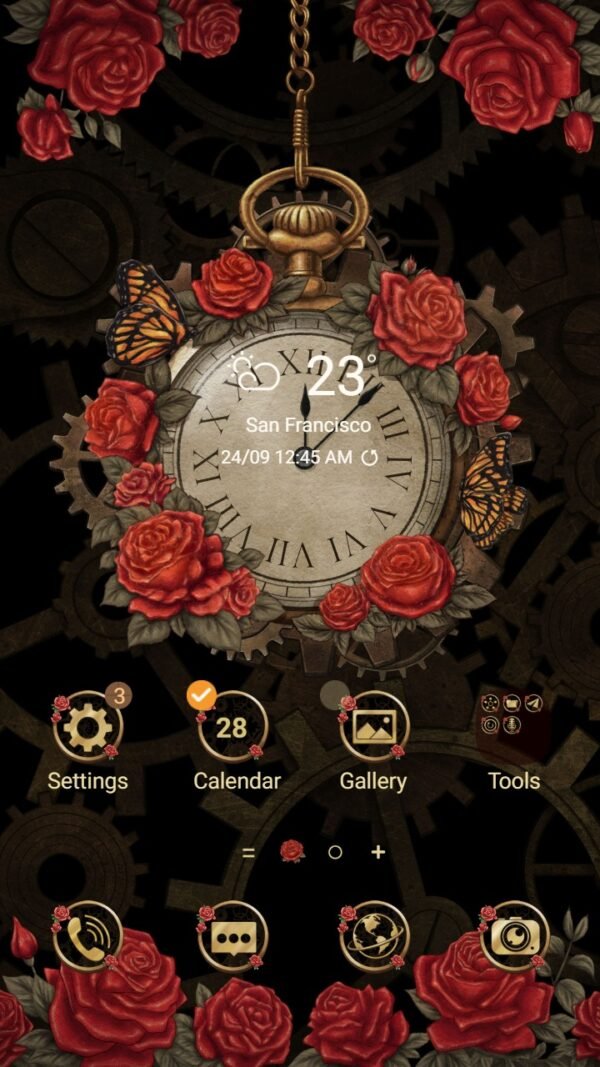 Samsung Themes: ❤️Mun❤️ Vintage Pocket watch ~❤️ Premium Theme a vintage pocket watch meets the beauty of a rose