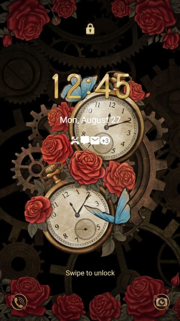 Samsung Themes: ❤️Mun❤️ Vintage Pocket watch ~❤️ Premium Theme a vintage pocket watch meets the beauty of a rose - Image 2