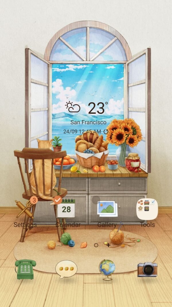 Samsung Themes: ❤️Mun❤️ Cat by the Window ~❤️ Premium Theme the serene presence of a cat by the window