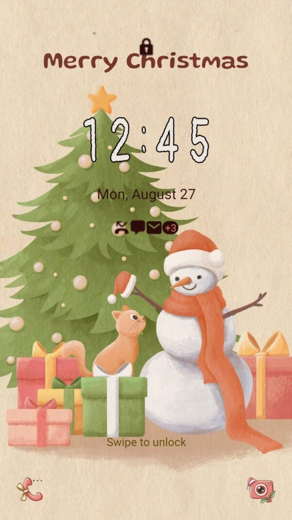 Samsung Themes: ❤️Mun❤️ Snowman And Cat ~❤️ Premium Theme snowman with cat and Christmas gifts - Image 2