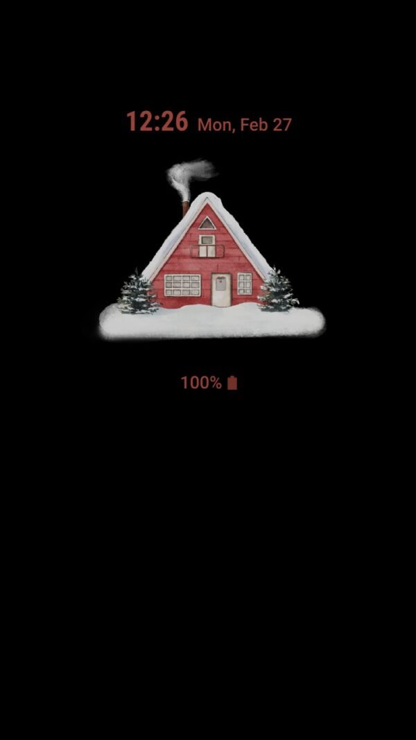 Samsung Themes: ❤️Mun❤️ Snowy House Serenity ~❤️ Premium Theme the red house stands out among the white snow - Image 7
