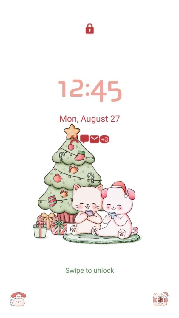 Samsung Themes: ❤️Mun❤️ Cat and Dog in Noel ~❤️ Premium Theme dog and cat create a snowman together - Image 2