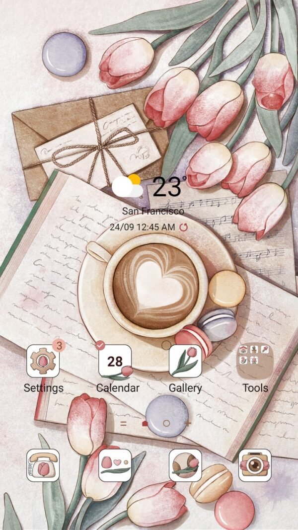 Samsung Themes: ❤️Mun❤️ Tea break time ~❤️ Premium Theme reading books, drinking coffee and eating macarons