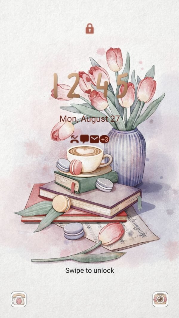 Samsung Themes: ❤️Mun❤️ Tea break time ~❤️ Premium Theme reading books, drinking coffee and eating macarons - Image 2