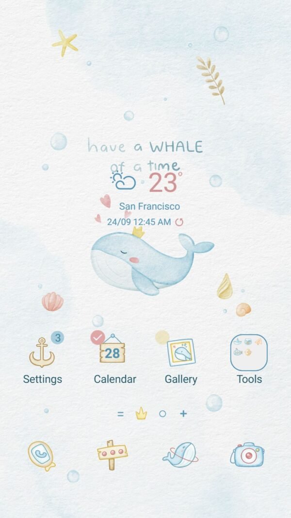 Samsung Themes: ❤️Mun❤️ Pastel Blue Whale ~❤️ Premium Theme the cute whale of Oceania