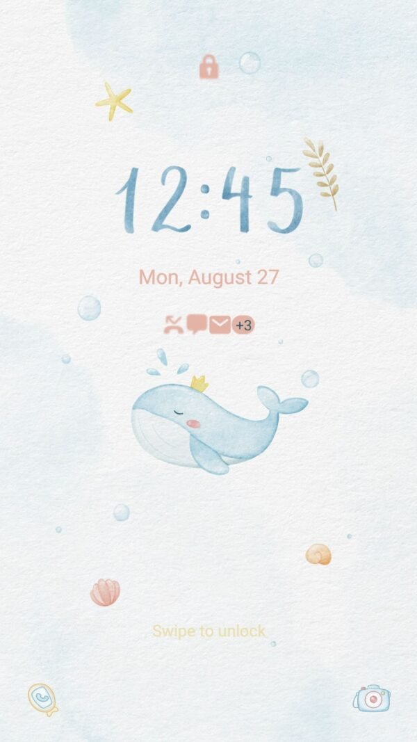 Samsung Themes: ❤️Mun❤️ Pastel Blue Whale ~❤️ Premium Theme the cute whale of Oceania - Image 2