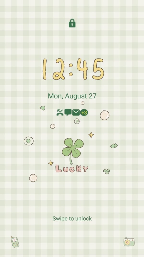 Samsung Themes: ❤️Mun❤️ Clover Checkered ~❤️ Premium Theme kawaii green clover on a green checkered background - Image 2