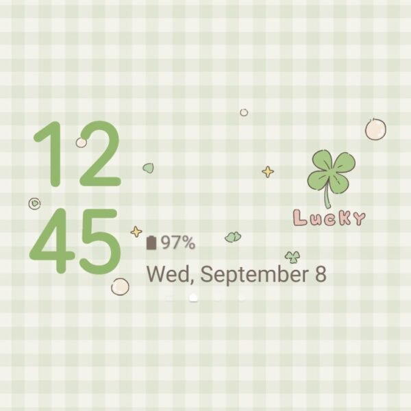 Samsung Themes: ❤️Mun❤️ Clover Checkered ~❤️ Premium Theme kawaii green clover on a green checkered background - Image 8