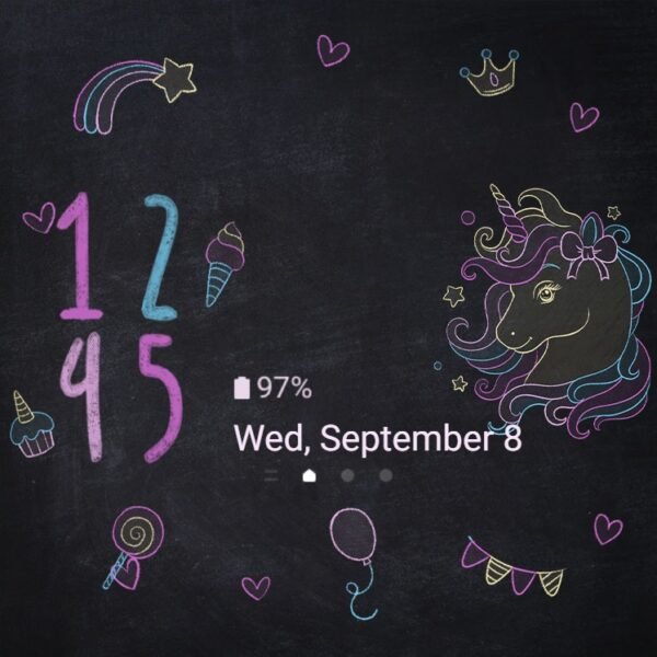 Samsung Themes: ❤️Mun❤️ Chalky Unicorn Dreams ~❤️ Premium Theme child's sweety unicorn sketch with cake, candy and rainbow - Image 8