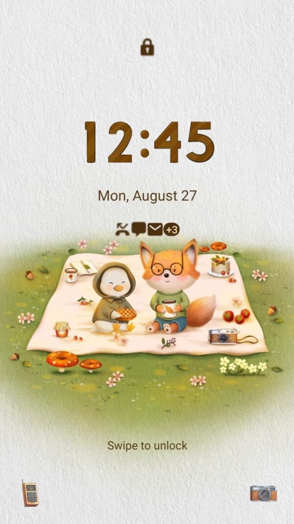 Samsung Themes: ❤️Mun❤️ Picnic on the grass ~❤️ Premium Theme duck and fox go picnic together - Image 2