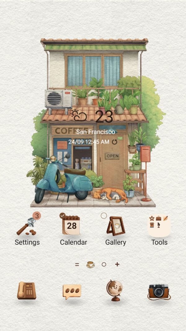 Samsung Themes: ❤️Mun❤️ Vintage Mini Coffee Shop ~❤️ Premium Theme the coffee shop has a simple style