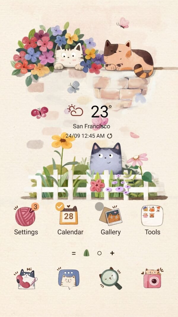 Samsung Themes: ❤️Mun❤️ Cats and Flower bush ~❤️ Premium Theme naughty cats play next to flower bushes