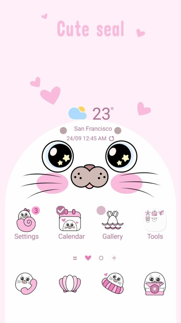 Samsung Themes: ❤️Mun❤️ Simple White Seal ~❤️ Premium Theme cute white seal on pink background