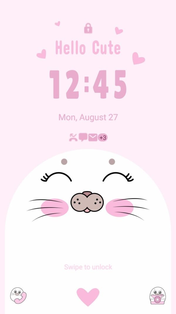 Samsung Themes: ❤️Mun❤️ Simple White Seal ~❤️ Premium Theme cute white seal on pink background - Image 2