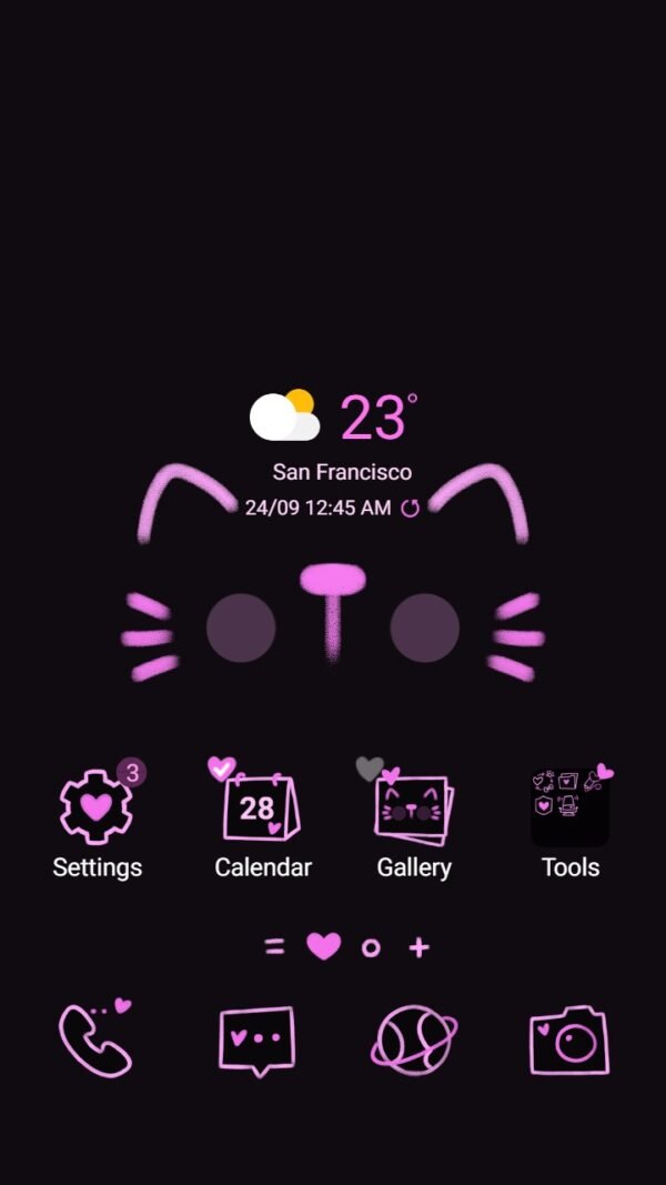 Samsung Themes: ❤️Mun❤️ Black Pink Cat ~❤️ Premium Theme adorable little black pink cat