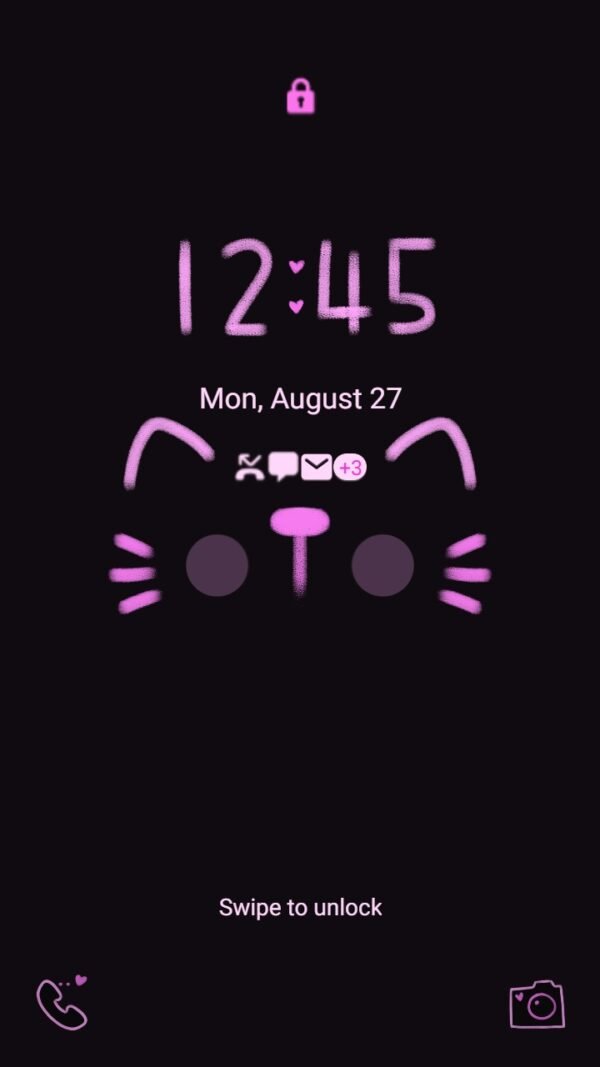 Samsung Themes: ❤️Mun❤️ Black Pink Cat ~❤️ Premium Theme adorable little black pink cat - Image 2