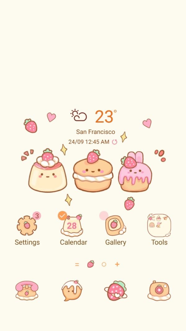 Samsung Themes: ❤️Mun❤️ Emoji Strawberry Cakes ~❤️ Premium Theme the lovely sweetness of the cakes