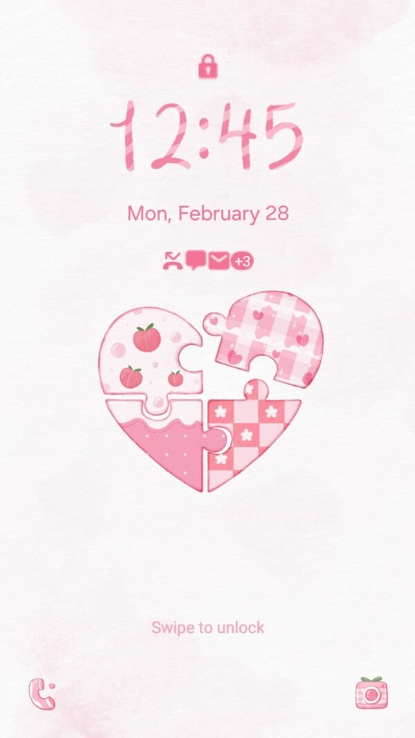 Samsung Themes: ❤️Mun❤️ Heart Piece ~❤️ Premium Theme about sweet pink heart puzzle - Image 2