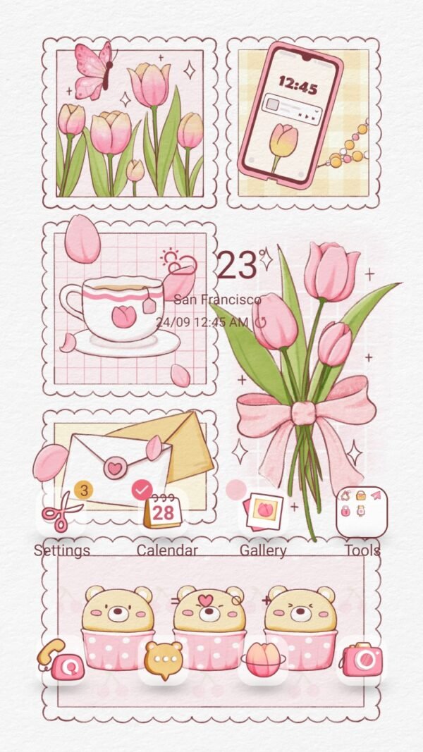 Samsung Themes: ❤️Mun❤️ Tulip Stamp ~❤️ Premium Theme the cuteness of these pink tulip themed stamps