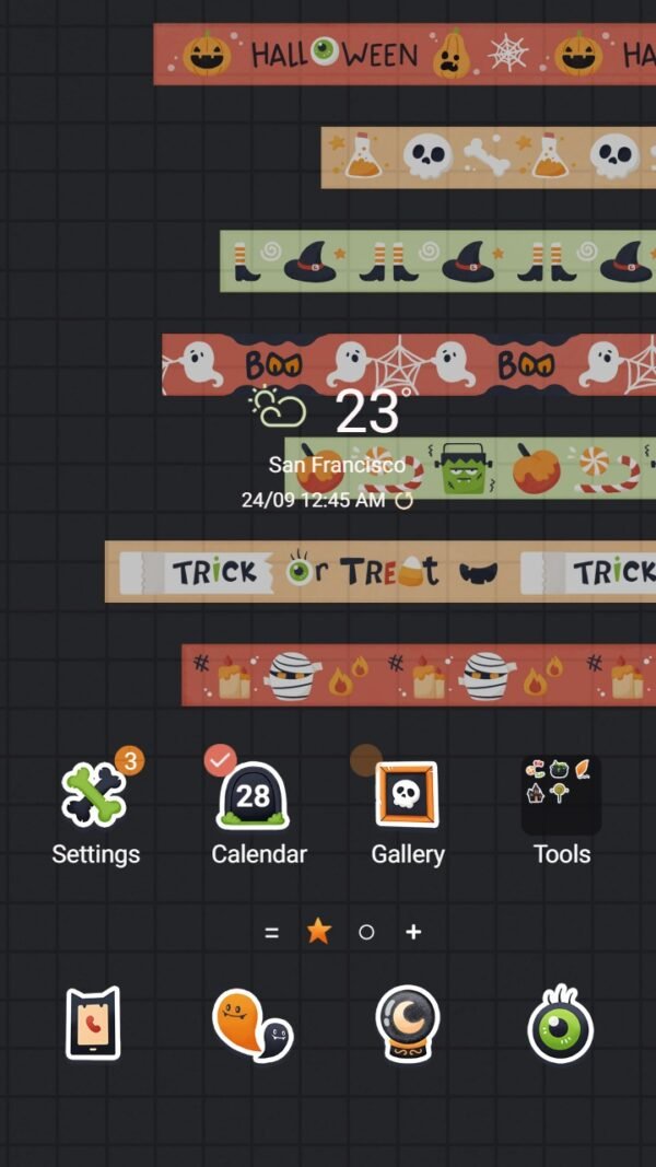 Samsung Themes: ❤️Mun❤️ Dark Halloween Strips ~❤️ Premium Theme the super cute Halloween color strips on a dark background