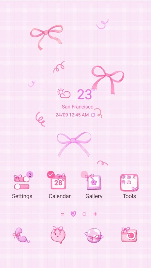 Samsung Themes: ❤️Mun❤️ Coquette Pink Bow ~❤️ Premium Theme features delicate pink hues and a stylish bow motif