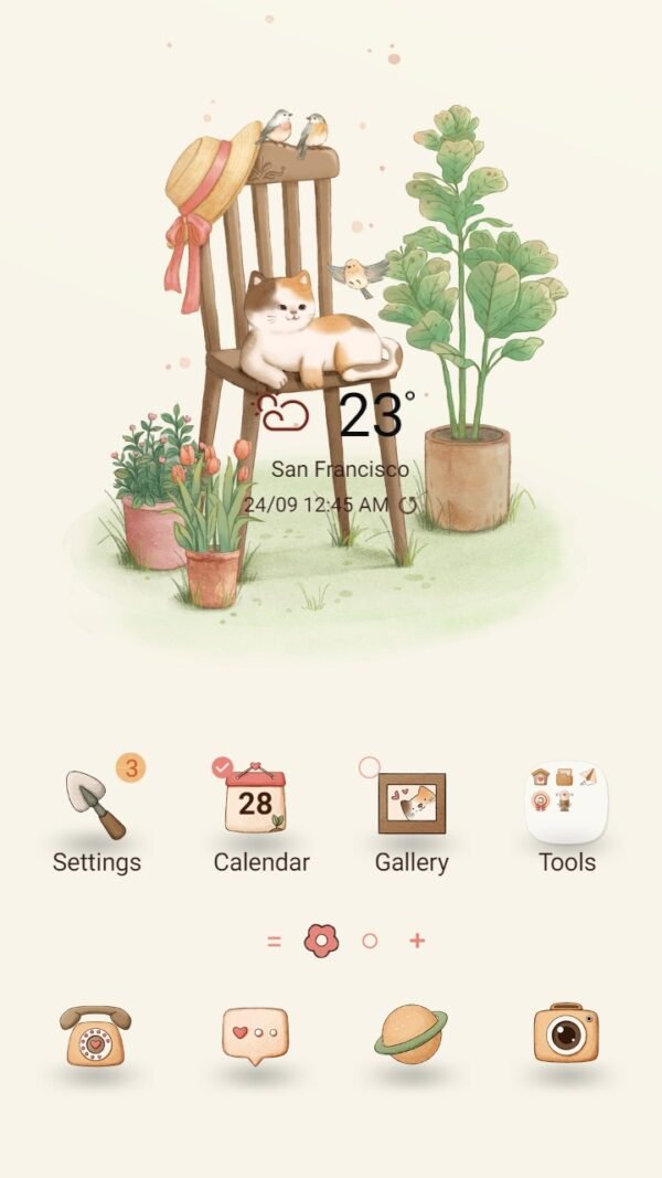 Samsung Themes: ❤️Mun❤️ Sunny Cat Siesta ~❤️ Premium Theme relax by the wooden chair