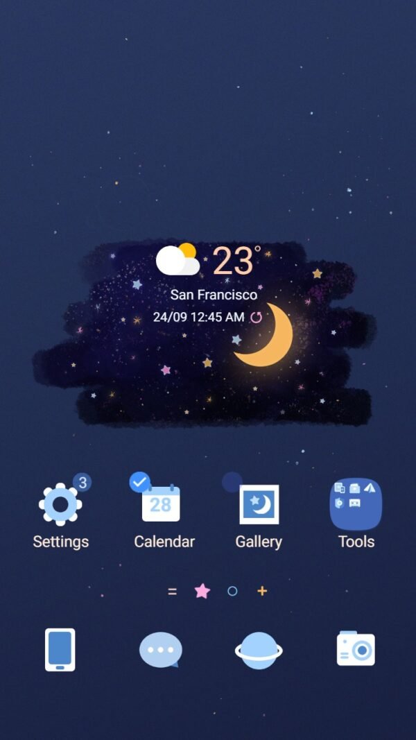 Samsung Themes: ❤️Mun❤️ Mystery night ~❤️ Premium Theme with the magnificent night sky filled with stars and the moon