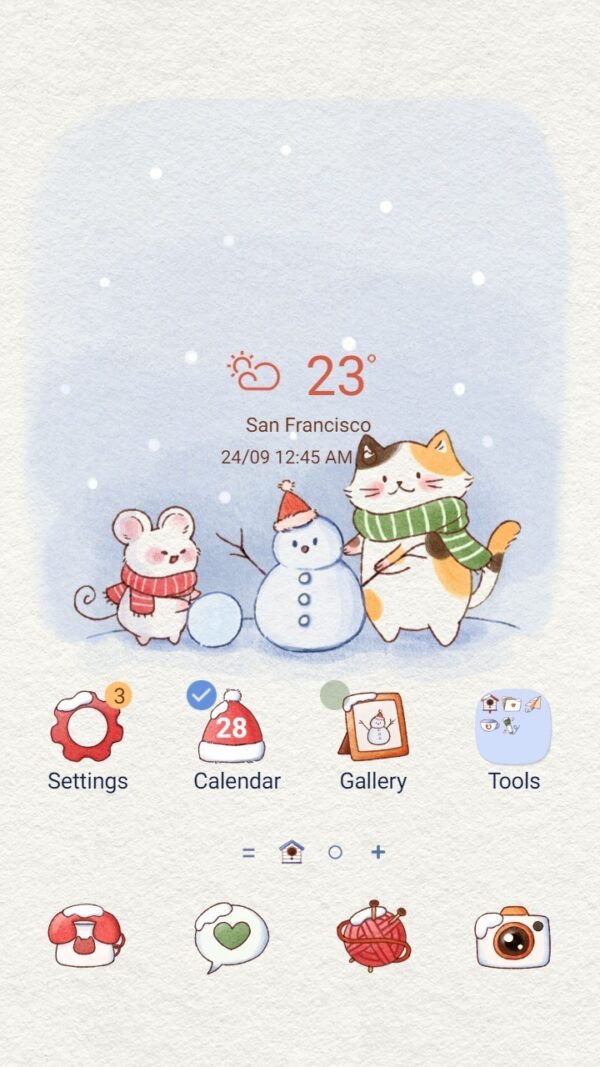 Samsung Themes: ❤️Mun❤️ Cat and Mouse ~❤️ Premium Theme cuteness of cat and mouse with snowman in winter