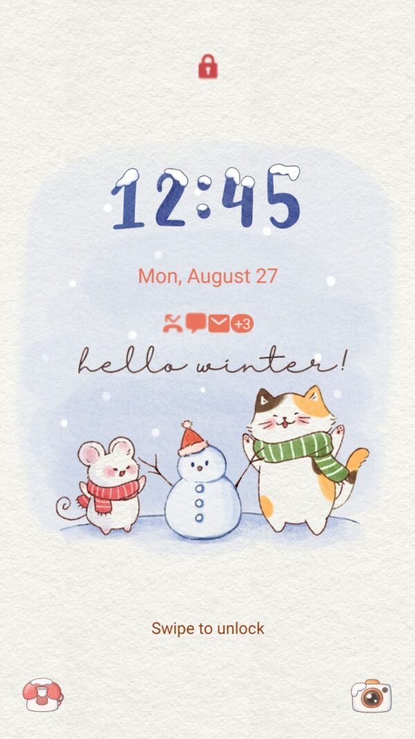 Samsung Themes: ❤️Mun❤️ Cat and Mouse ~❤️ Premium Theme cuteness of cat and mouse with snowman in winter - Image 2