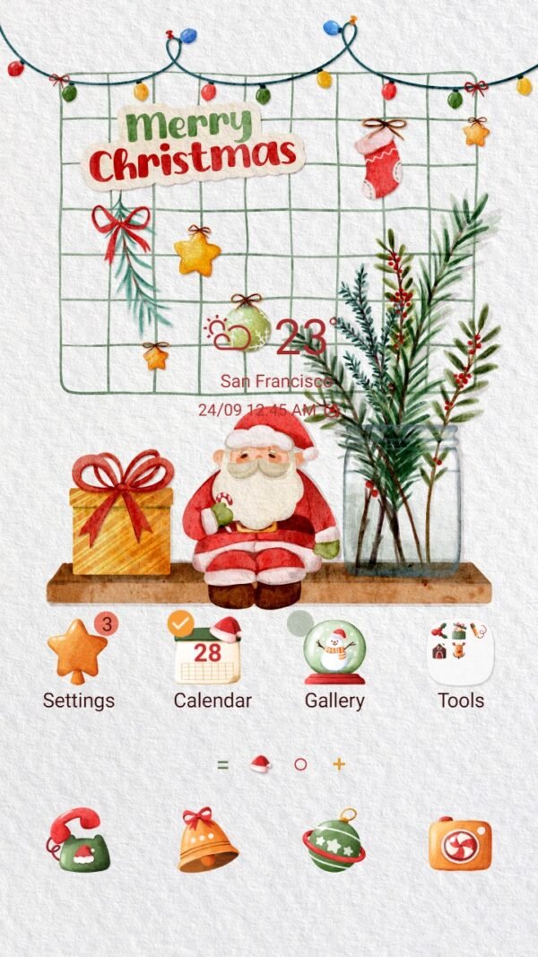 Samsung Themes: ❤️Mun❤️ Merry Santa Doll ~❤️ Premium Theme Santa Claus doll with warm Merry Christmas wishes