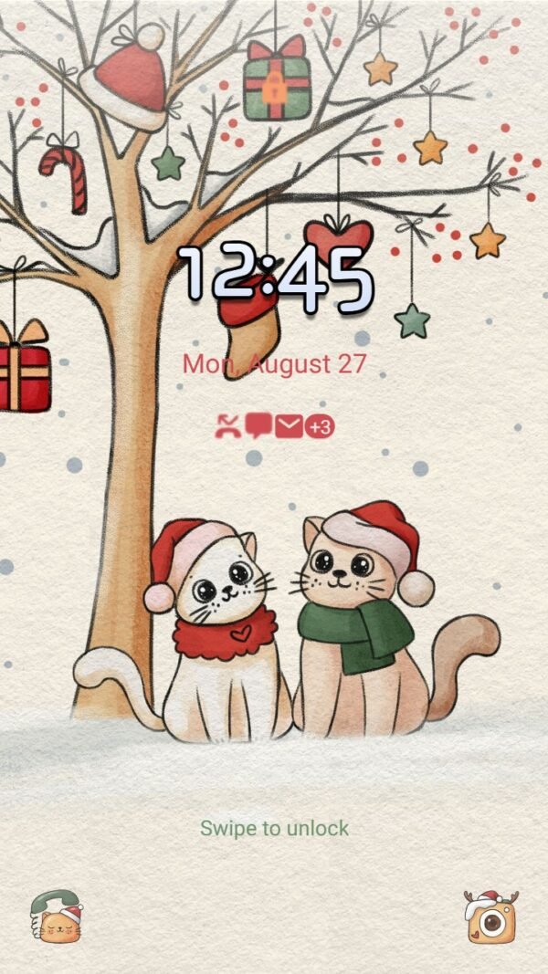 Samsung Themes: ❤️Mun❤️ Warm Cat Couple ~❤️ Premium Theme cozy Christmas with a warm cat couple under falling snow - Image 2