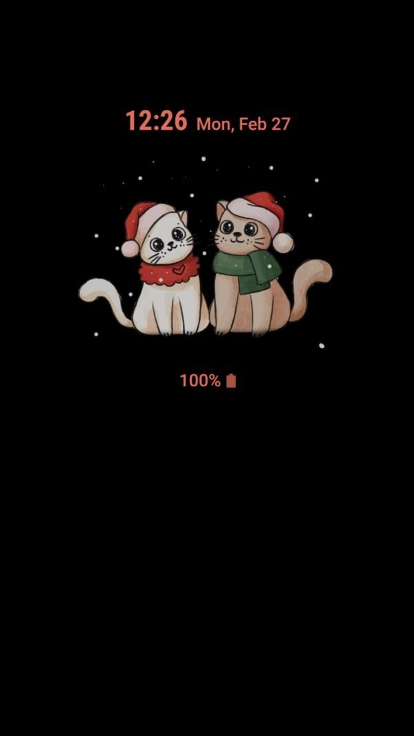 Samsung Themes: ❤️Mun❤️ Warm Cat Couple ~❤️ Premium Theme cozy Christmas with a warm cat couple under falling snow - Image 7