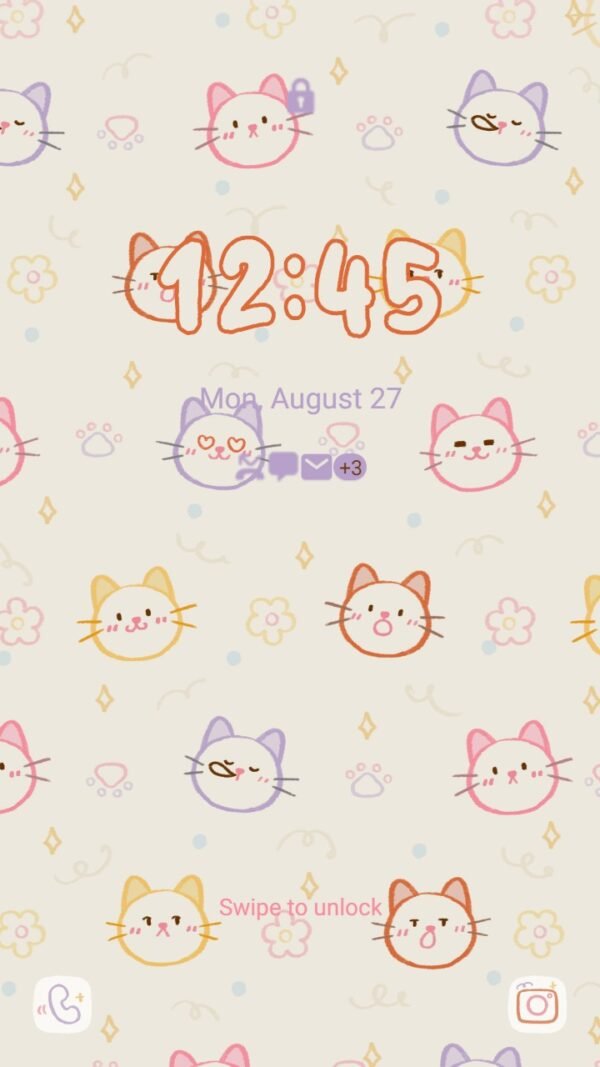 Samsung Themes: [Sim] Cat Line ~ Premium Theme simple wallpaper with lined cat icons - Image 2