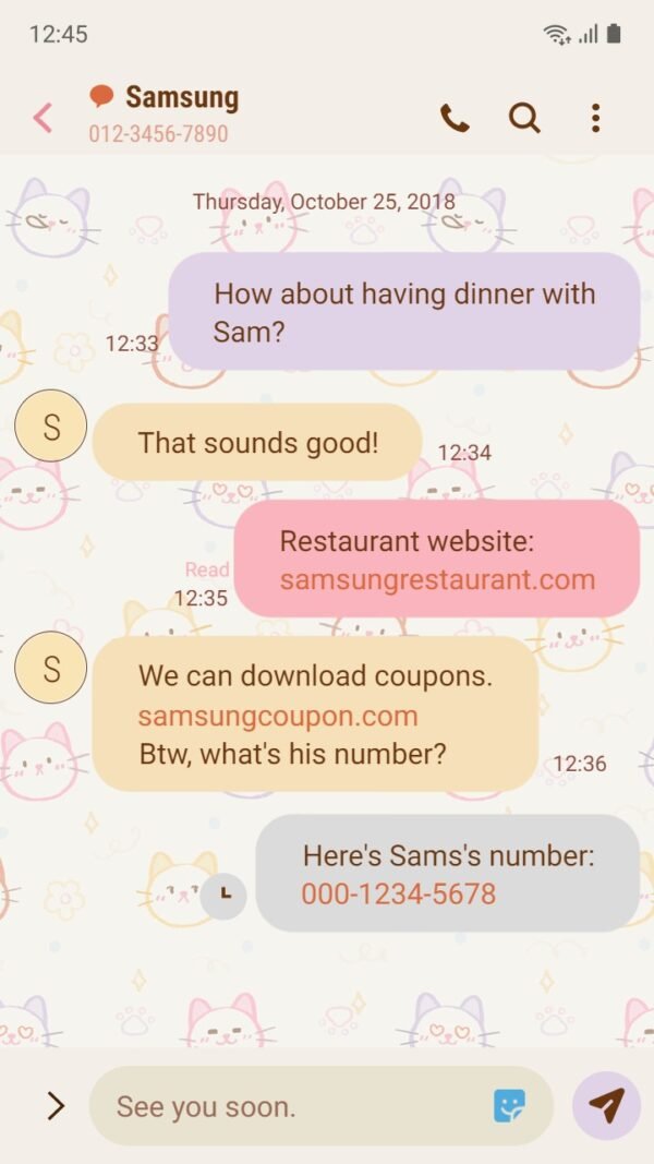Samsung Themes: [Sim] Cat Line ~ Premium Theme simple wallpaper with lined cat icons - Image 4