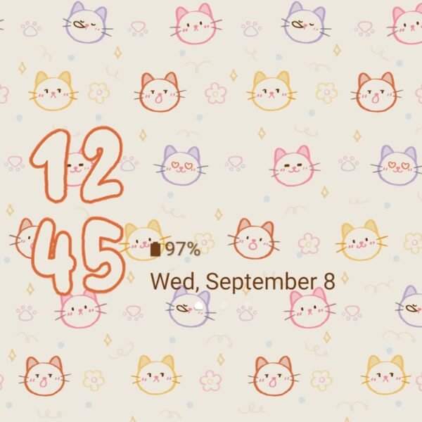 Samsung Themes: [Sim] Cat Line ~ Premium Theme simple wallpaper with lined cat icons - Image 8