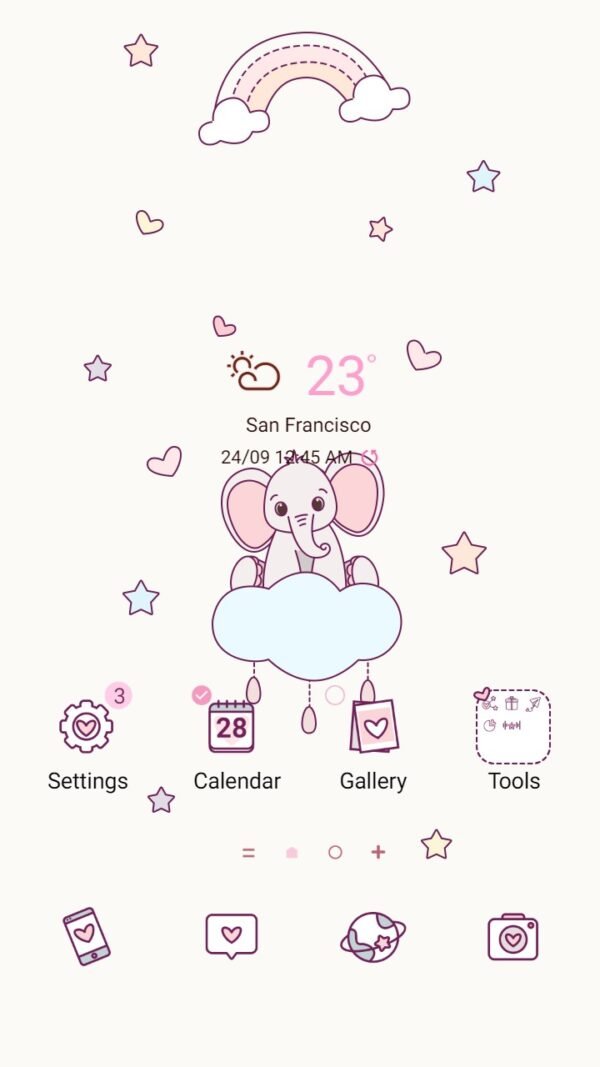Samsung Themes: [Sim] Baby Elephant ~ Premium Theme about little elephant sitting on the cloud