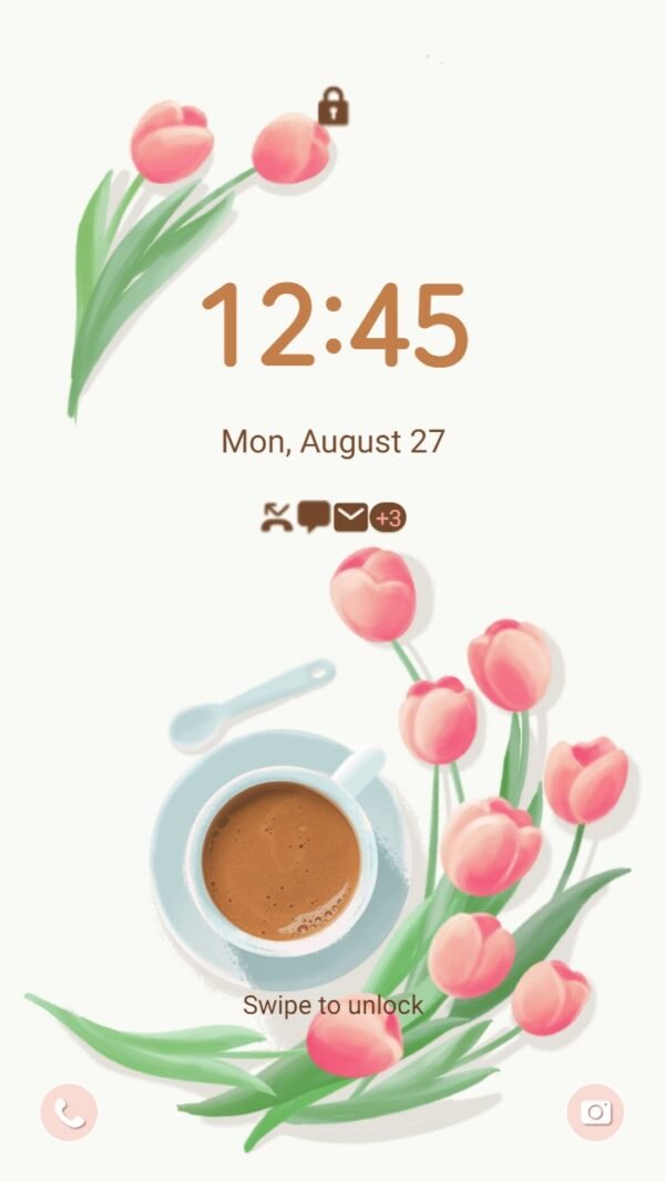 Samsung Themes: [Sim] Cup of Coffee ~ Premium Animated Theme & Sound Pack relax with a cup of coffee and tulips - Image 2