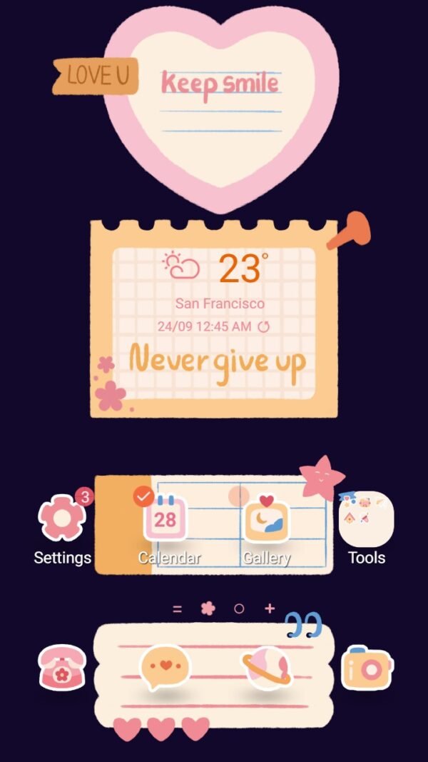 Samsung Themes: [Sim] Cute Note ~ Premium Theme adorable notes on dark phone screen