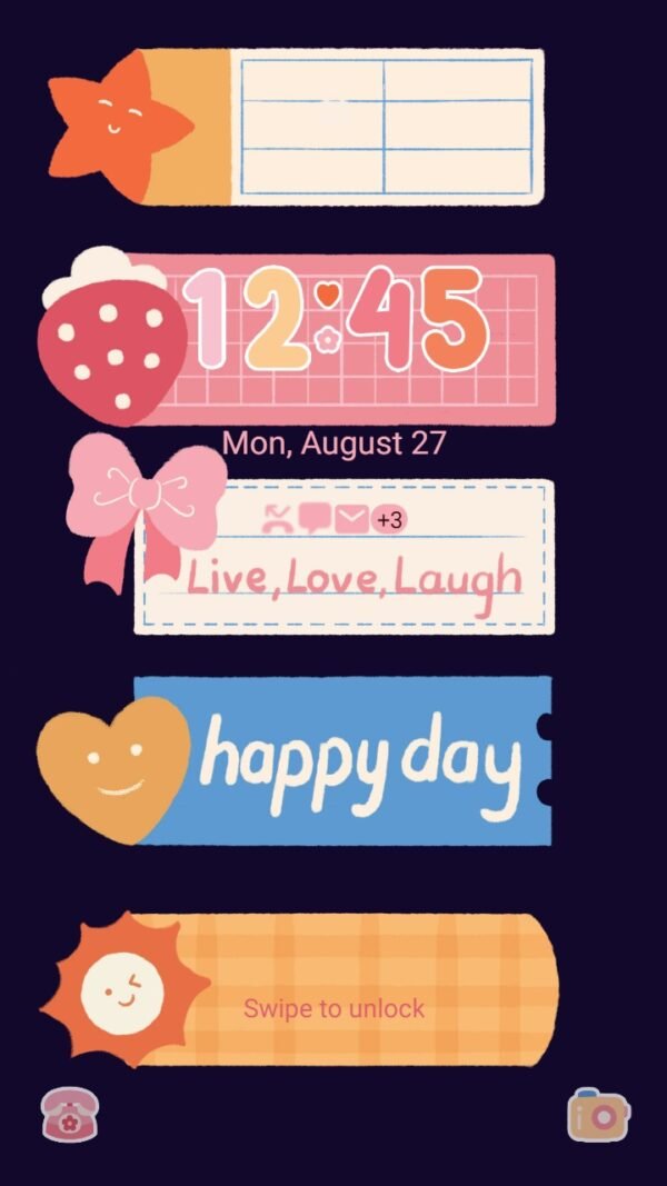 Samsung Themes: [Sim] Cute Note ~ Premium Theme adorable notes on dark phone screen - Image 2